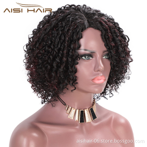 Aisi Hair Synthetic Afro Curly Short Wigs Black Mixed Bug Short Deep Curly Wigs Kinky Curly Hair Wigs for Women